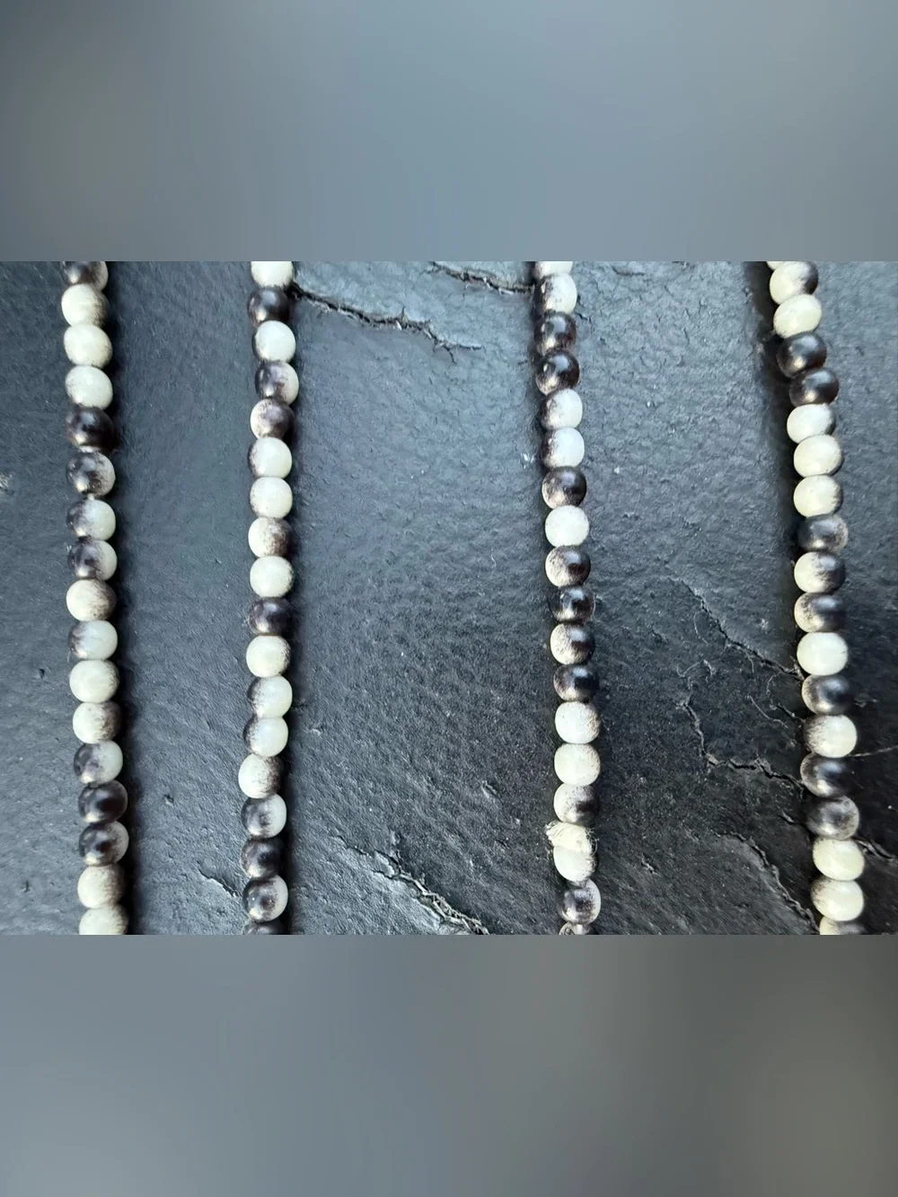 Vintage Black White Swirl Plastic Beaded long costume Necklace x2 multi strand